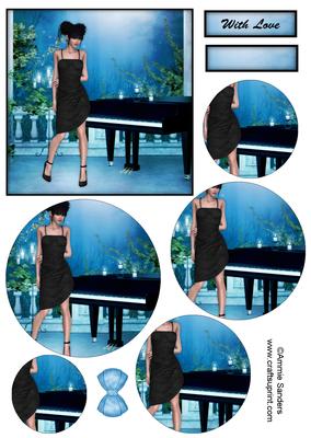 Starlight Beauty at the Piano Topper & Circle Decoupage