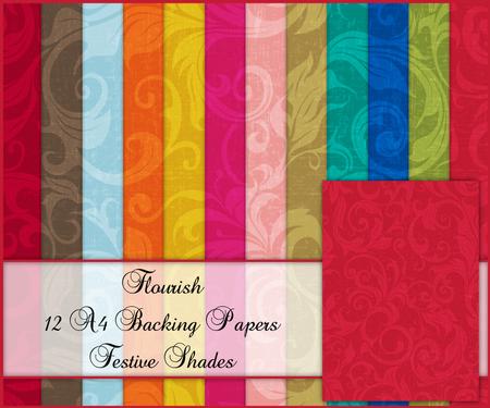 Flourish 12 A4 Backing Papers - Festive Shades