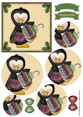 Christmas Penguin & Ornament Circle Pyramid Decoupage