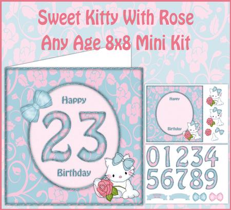 Sweet Kitty with Rose Any Age 8x8 Mini Kit