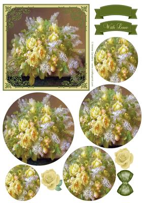 Vintage Yellow Roses Circle Pyramid Decoupage