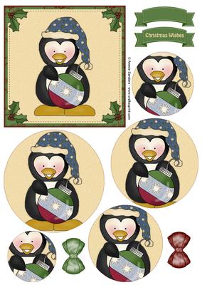 Christmas Penguin & Ornament Circle Pyramid Decoupage