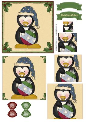 Christmas Penguin & Ornament Pyramid Decoupage