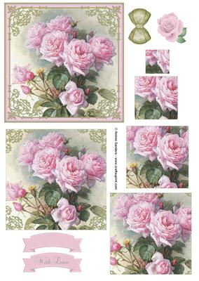 Vintage Pretty Pink Roses Pyramid Decoupage