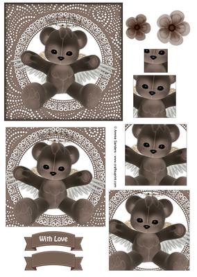 Brown Teddy Bear Angel Pyramid Decoupage