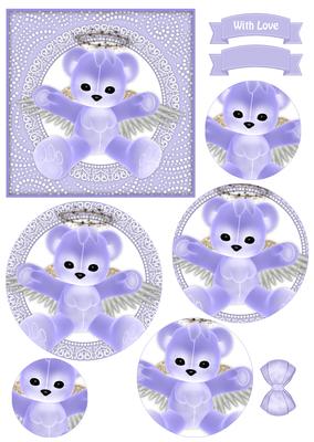 Lilac Teddy Bear Angel Circle Pyramid Decoupage