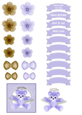 Lilac Teddy Bear Angel Embellishments