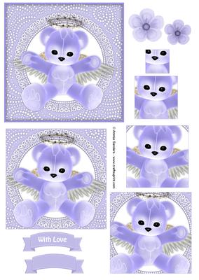 Lilac Teddy Bear Angel Pyramid Decoupage