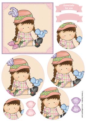 Sweet Flower Girl Circle Pyramid Decoupage