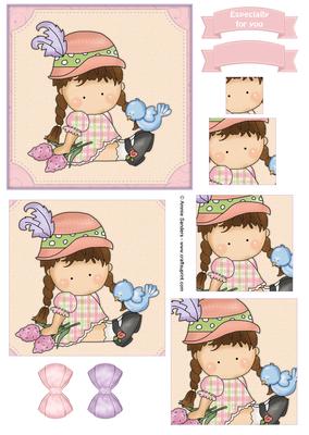 Sweet Flower Girl Pyramid Decoupage