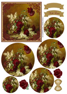 Vintage Deep Red Roses Circle Pyramid Decoupage