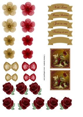 Vintage Deep Red Roses Embellishments