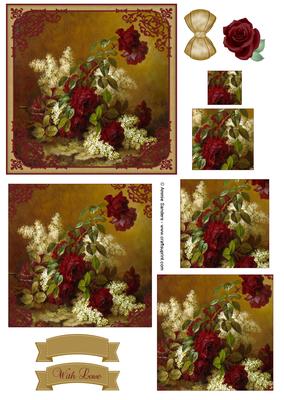 Vintage Deep Red Roses Pyramid Decoupage
