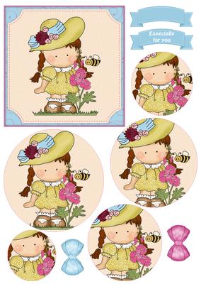 Sweet Flower Girl Circle Pyramid Decoupage