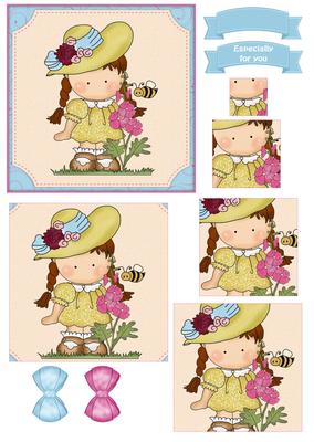 Sweet Flower Girl Pyramid Decoupage