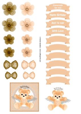 Peach Teddy Bear Angel Embellishments