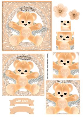 Peach Teddy Bear Angel Pyramid Decoupage