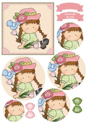 Sweet Flower Girl Circle Pyramid Decoupage