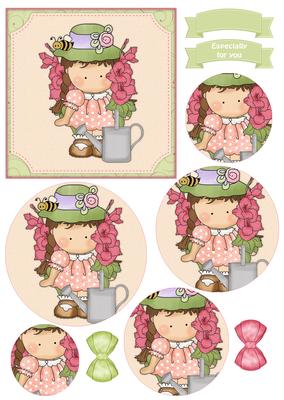 Sweet Flower Girl Circle Pyramid Decoupage