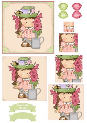Sweet Flower Girl Pyramid Decoupage