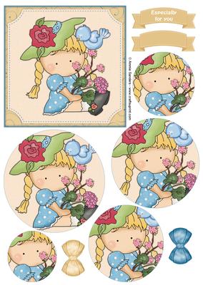 Sweet Flower Girl Circle Pyramid Decoupage