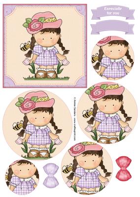 Sweet Flower Girl Circle Pyramid Decoupage