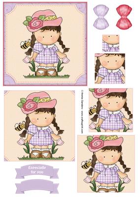 Sweet Flower Girl Pyramid Decoupage