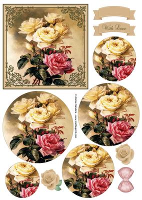 Vintage Pretty Pink & Cream Roses Circle Pyramid Decoupage