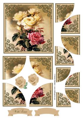 Vintage Pretty Pink & Cream Roses Corner Stacker
