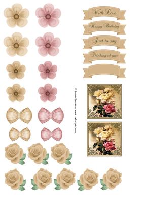 Vintage Pretty Pink & Cream Roses Embellishments