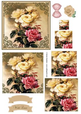Vintage Pretty Pink & Cream Roses Pyramid Decoupage