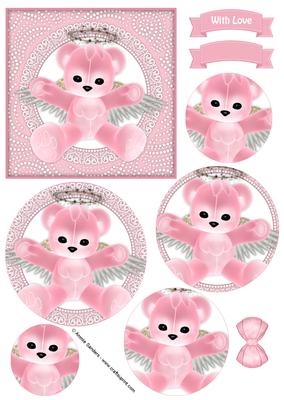 Pink Teddy Bear Angel Circle Pyramid Decoupage