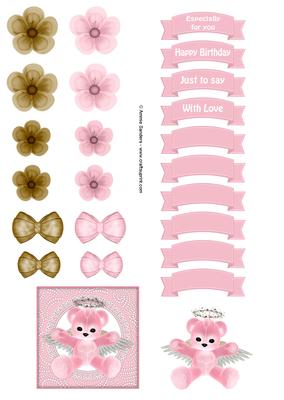 Pink Teddy Bear Angel Embellishments