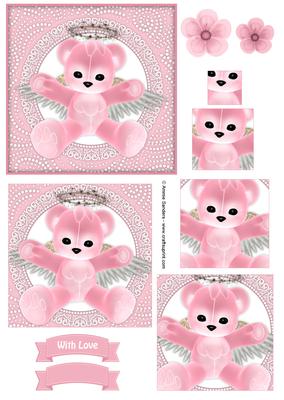 Pink Teddy Bear Angel Pyramid Decoupage
