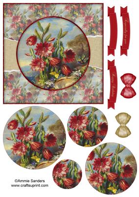 Beautiful 6x6 Torn Strip Vintage Flowers Quick Card