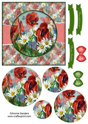 Beautiful 6x6 Torn Strip Vintage Poppies Quick Card