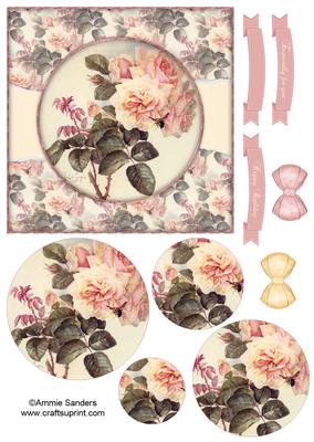 Beautiful 6x6 Torn Strip Vintage Roses Quick Card