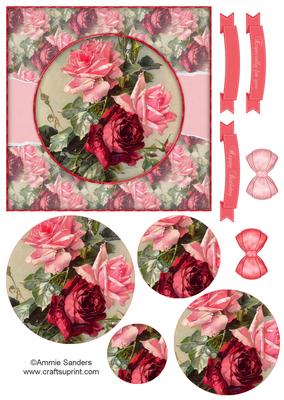 Beautiful 6x6 Torn Strip Vintage Pink Roses Quick Card
