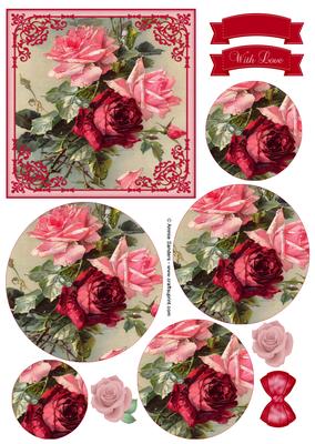 Vintage Pretty Pink & Red Roses Circle Pyramid Decoupage