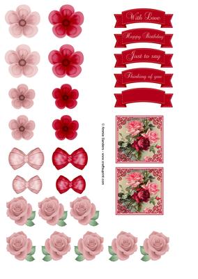 Vintage Pretty Pink & Red Roses Embellishments