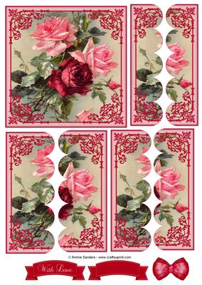 Vintage Pretty Pink & Red Roses Scallop Side Stacker
