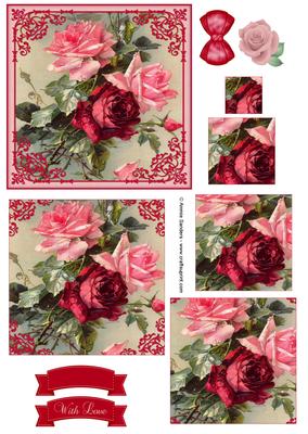 Vintage Pretty Pink & Red Roses Pyramid Decoupage