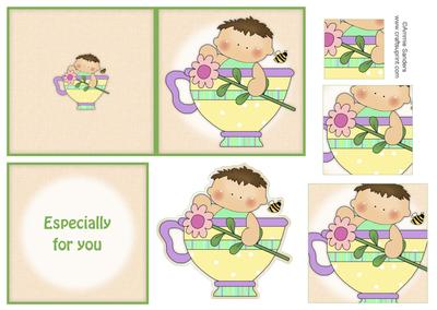 Little Boy & Teacup Flowers 4x4 Quick Card