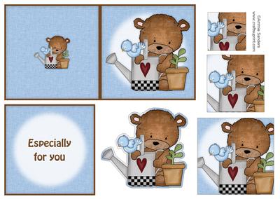 Cute Gardening Teddy 4x4 Quick Card