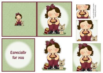 Little Girl Wth Dog & Burger 4x4 Quick Card
