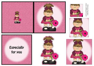 Cute Girl with Flower 4x4 Quick Card