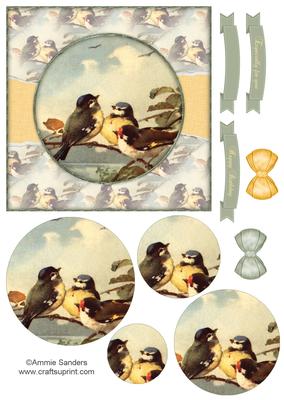 Beautiful 6x6 Torn Strip Vintage Birds Quick Card