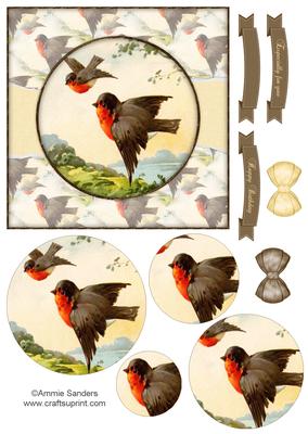 Beautiful 6x6 Torn Strip Vintage Robins Quick Card