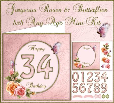 Beautiful Roses & Butterflies Any Age 8x8 Mini Kit