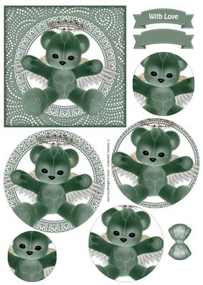 Green Teddy Bear Angel Circle Pyramid Decoupage